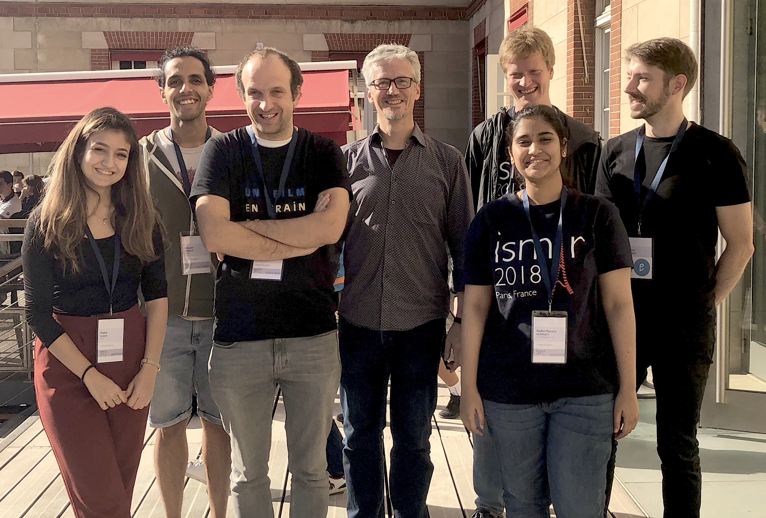 The MIRG at ISMIR 2018: (from left-to-right, back-to-front) Shahar, me, Daniel, Tillman, Andreas, Radha and Reinier.