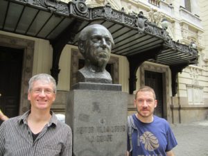 Tillman and Reinier with a bust of Heitor Villa-Lobos